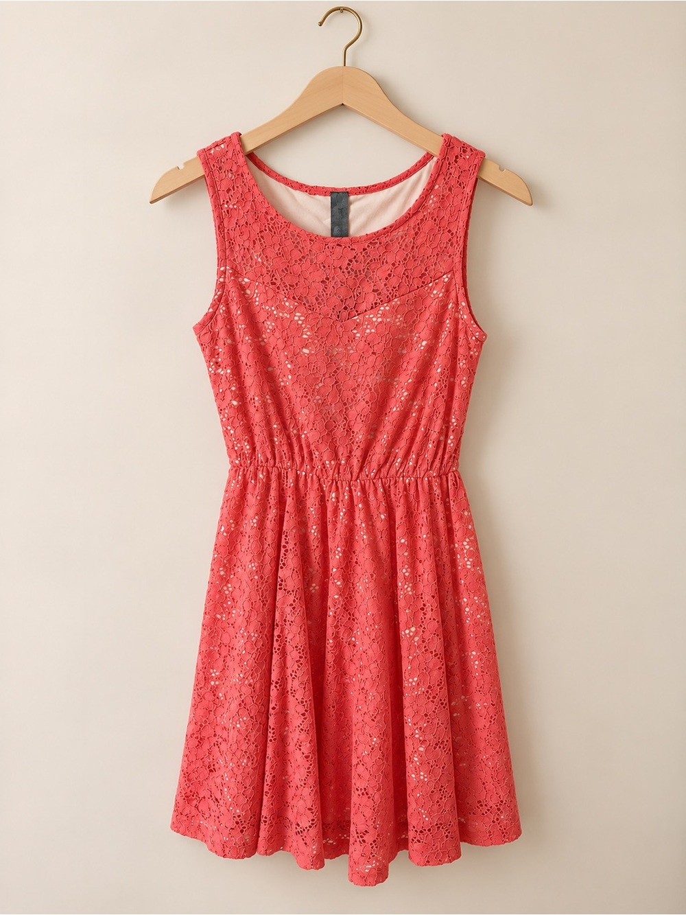 Poema Coral Floral Lace Fit & Flare Dress Size Small Made in USA